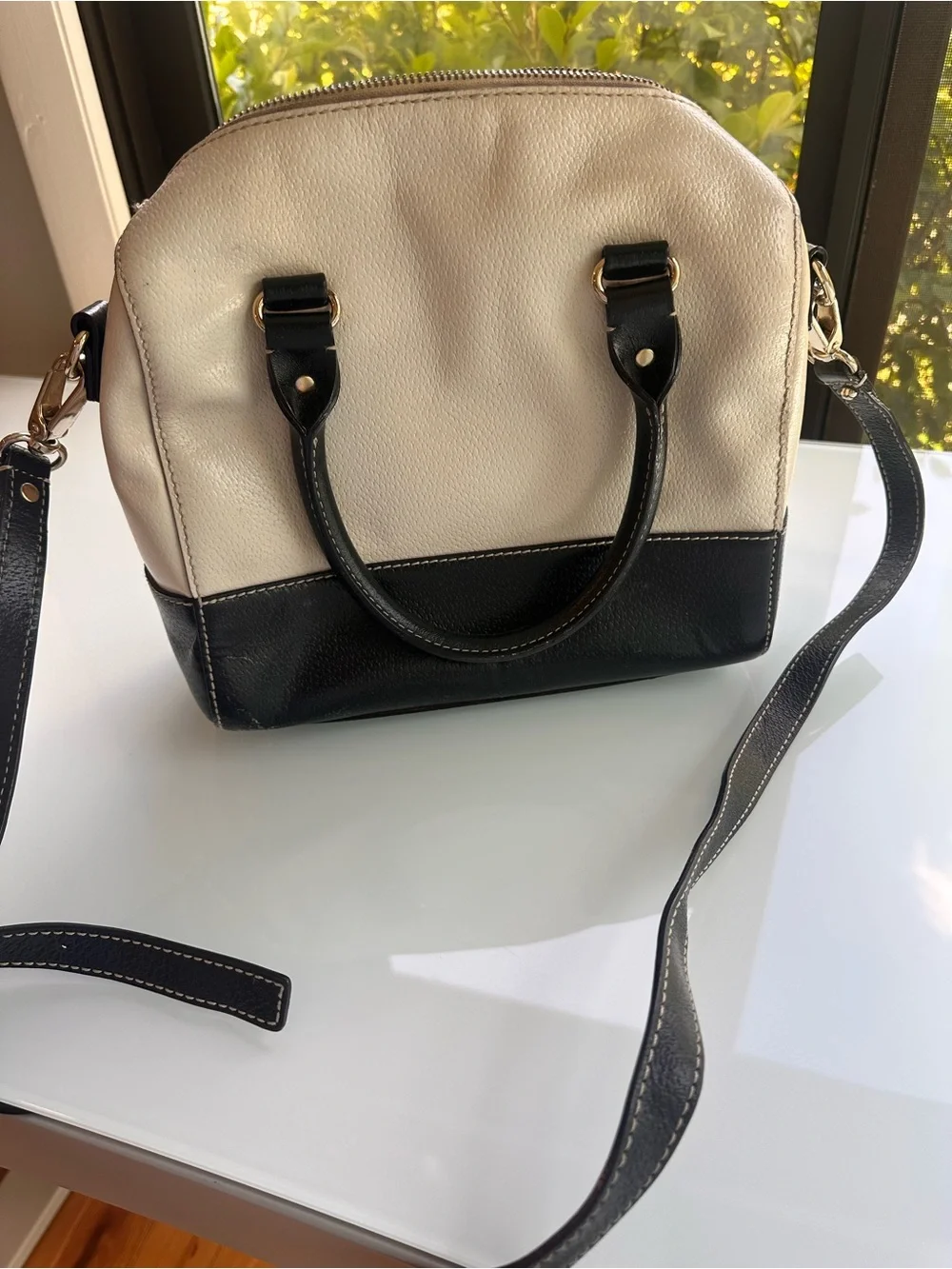 kate spade cream and black two-tone satchel